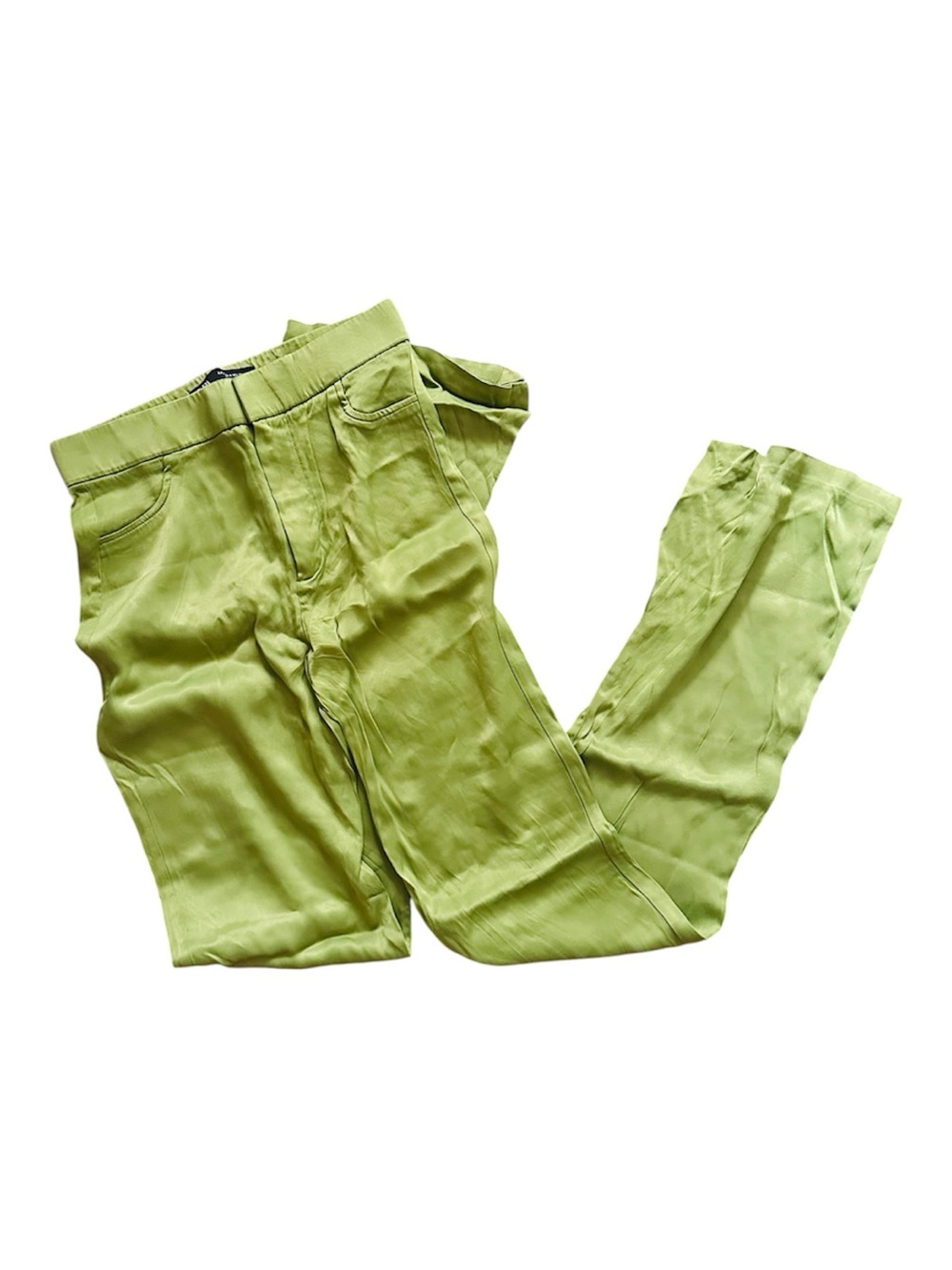 Zara Light Lime Green High-Rise Satin Trousers